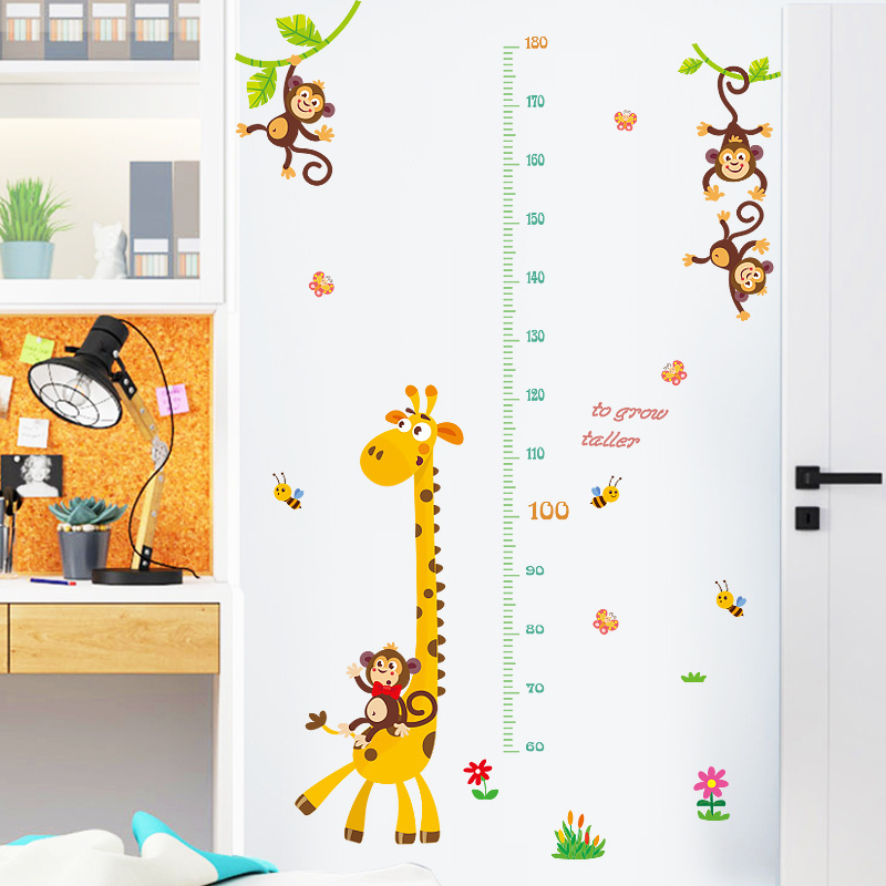 YIYAO Animal Monkey Tree Height Chart Wall Decals Giraffe Lion Kids Measure Growth Wall Stickers