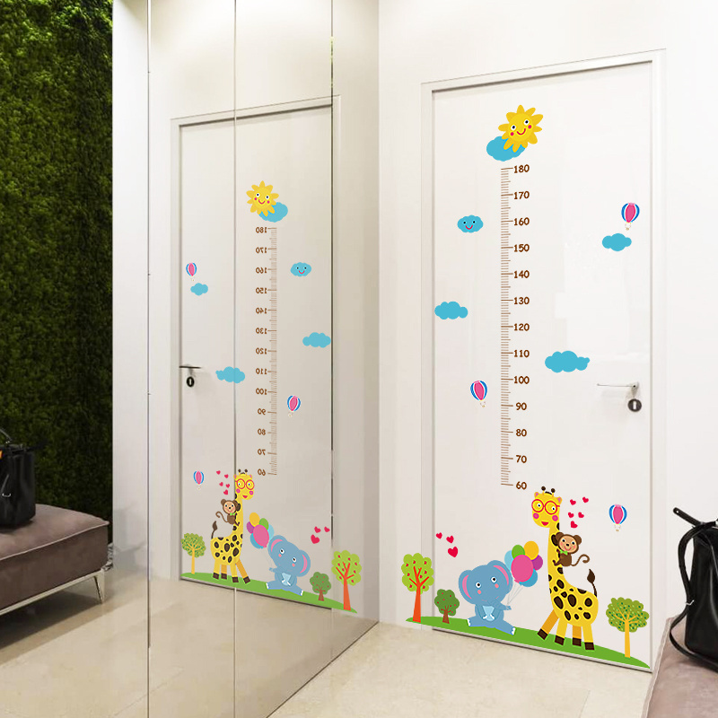 Education cartoon kids height measurement wall sticker animal growth chart rules sticker