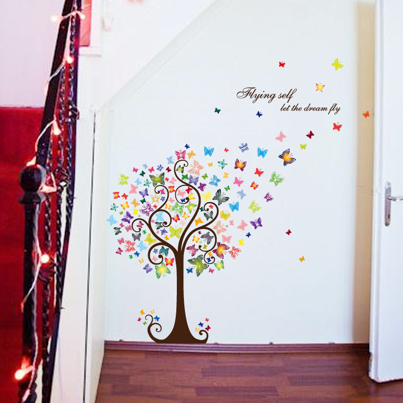 YIYAO DIY Creative Romantic Butterfly Tree Wall Sticker Removable Wall Decals