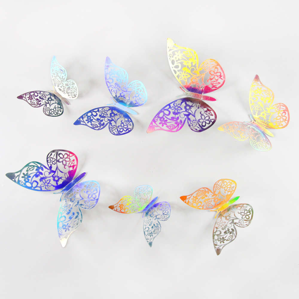 Laser 3D 12pcs Gold Hollow-Out Butterfly Wall Decor Stickers Gold butterfly Wall stickers