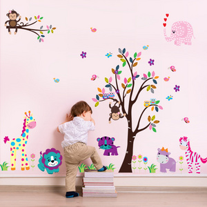 YIYAO hot sale Color cartoon tree animal forest kid's room decorative painting kindergarten self-adhesive wall sticker