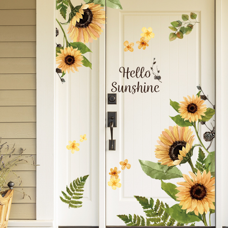 YIYAO sunflower ins glass decoration stickers living room floral background bedroom Wall stickers