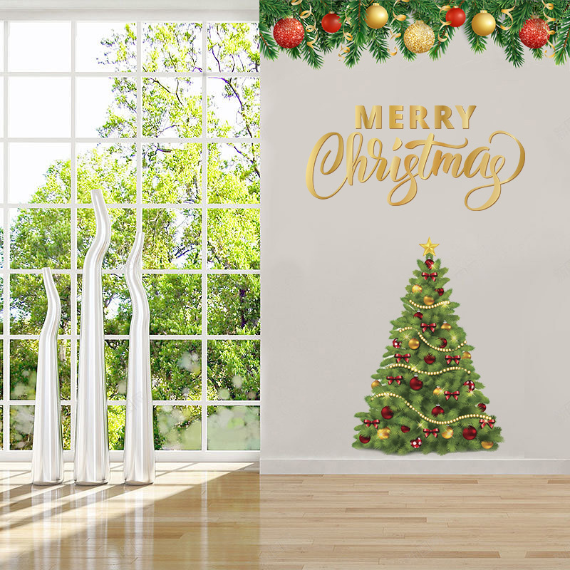 Yiyao 2023 Merry Christmas tree self-adhesive removable wall sticker