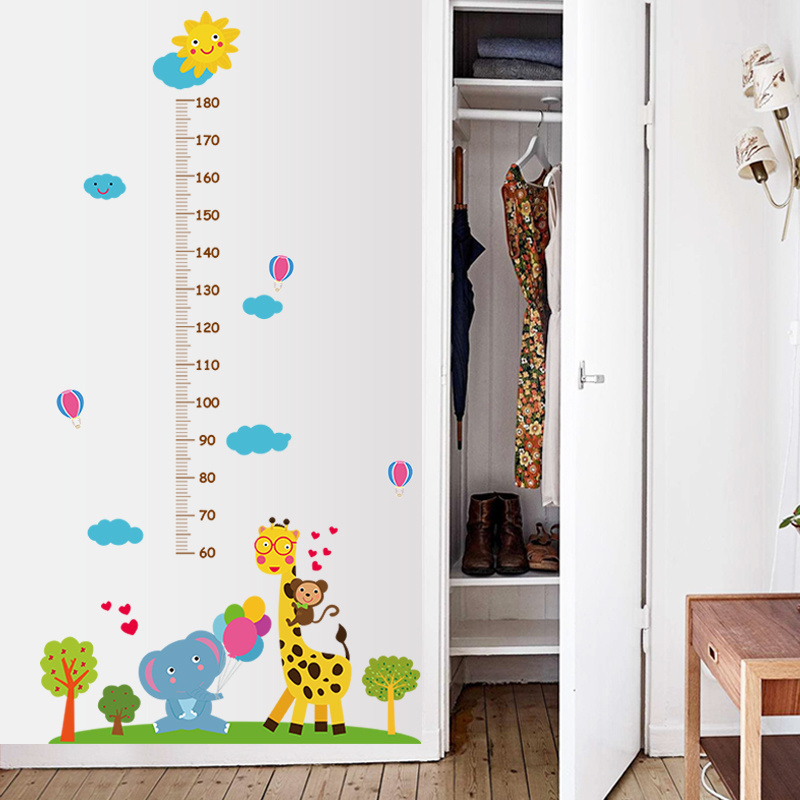 Education cartoon kids height measurement wall sticker animal growth chart rules sticker