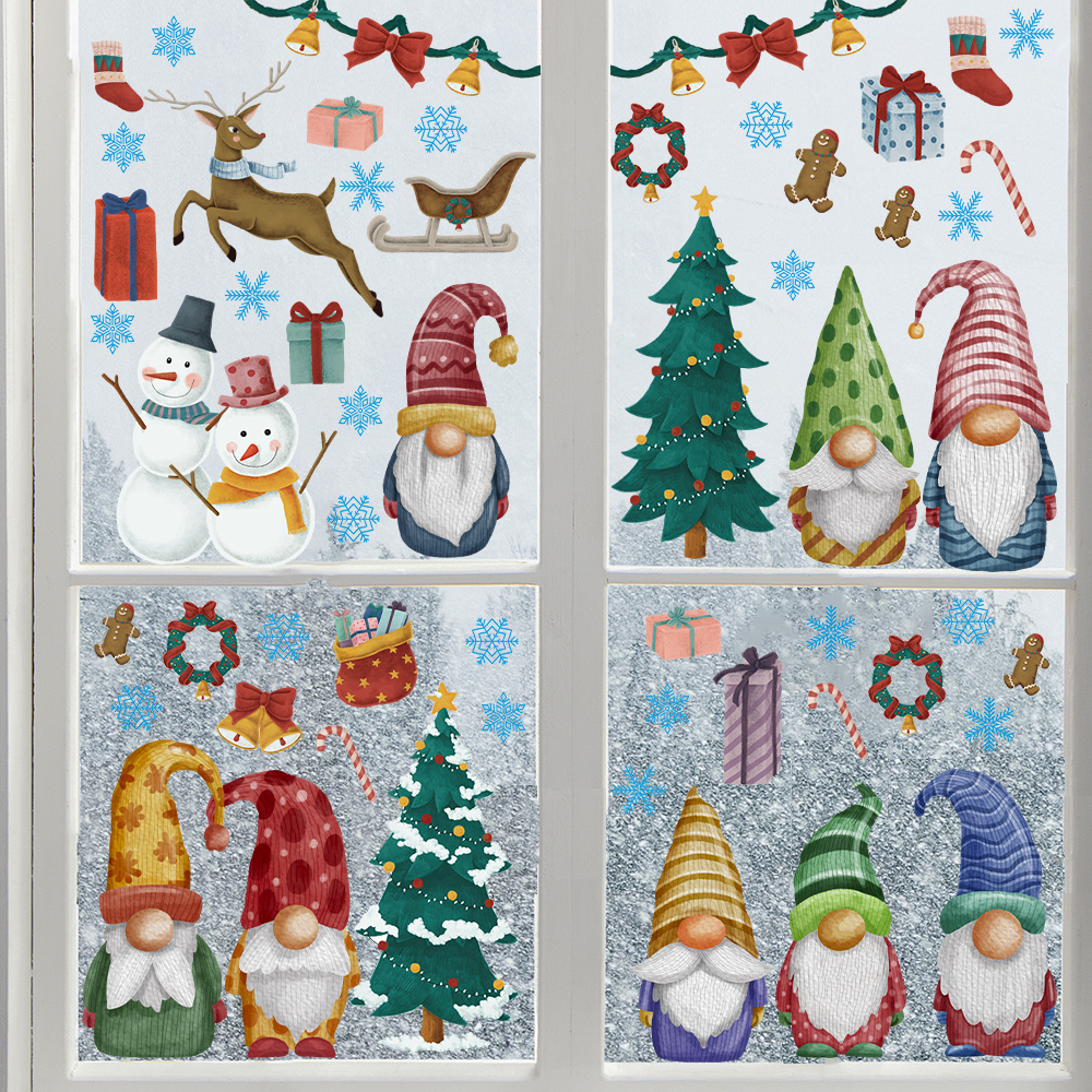 9 sheets Gnome Funny Christmas Window Clings Decals Stickers Removable Party Decorations for Glass Windows Home Office