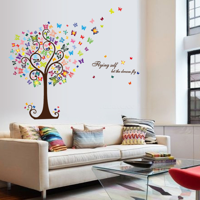 YIYAO DIY Creative Romantic Butterfly Tree Wall Sticker Removable Wall Decals