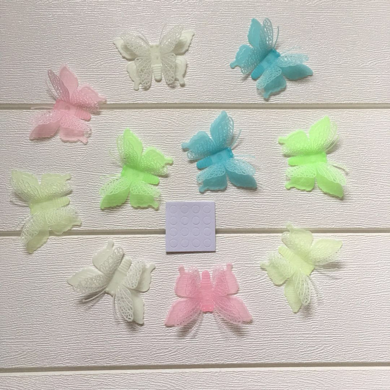 YIYAO 10 Butterfly Nightlight Stickers Luminescent Removable Adhesives Children's Room Wall Stickers