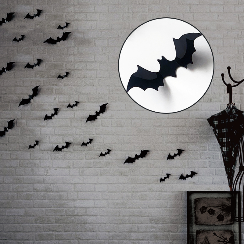 Halloween 3D bat decoration black spider wall stickers plastic bat spider for doors windows decoration