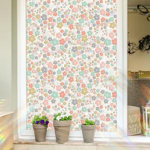 Flowers Window Privacy Film Window Clings 3D Decorative Window Vinyl, Stained Glass Window Decals, Static Cling Window Sticker