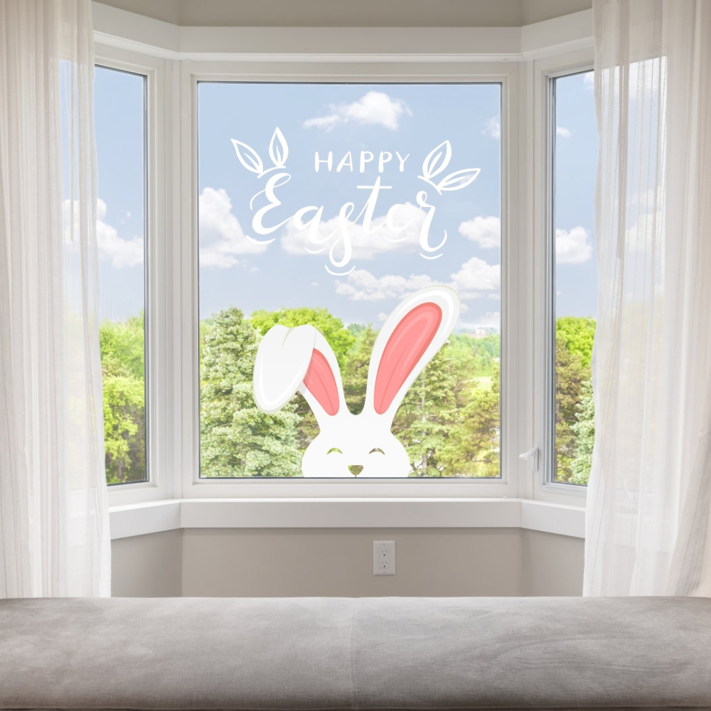 Easter White rabbit wall sticker, display window glass background wall decoration sticker, waterproof sticker