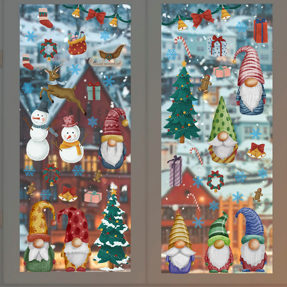 9 sheets Gnome Funny Christmas Window Clings Decals Stickers Removable Party Decorations for Glass Windows Home Office