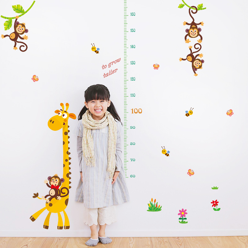 YIYAO Animal Monkey Tree Height Chart Wall Decals Giraffe Lion Kids Measure Growth Wall Stickers