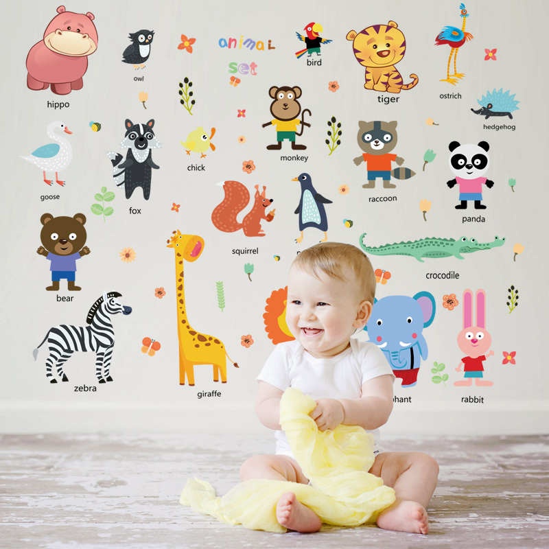 YIYAO Education pvc home stickers animal wall tile stickers for kids room nursery school