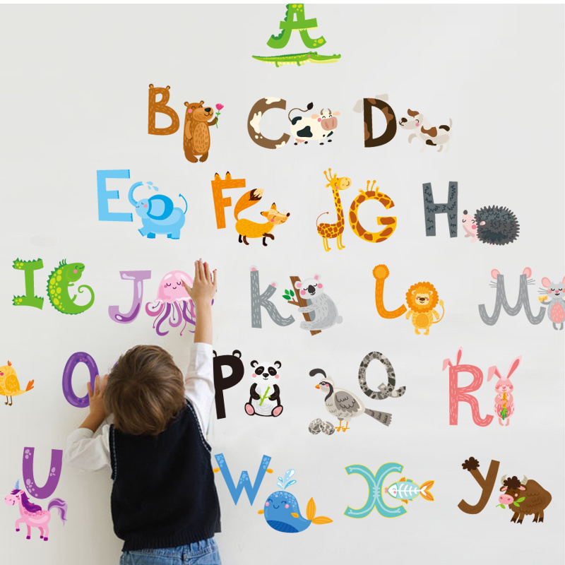 YIYAO ABC Alphabet Animal Alphabet Wall Decals Classroom Wall Letters Stickers