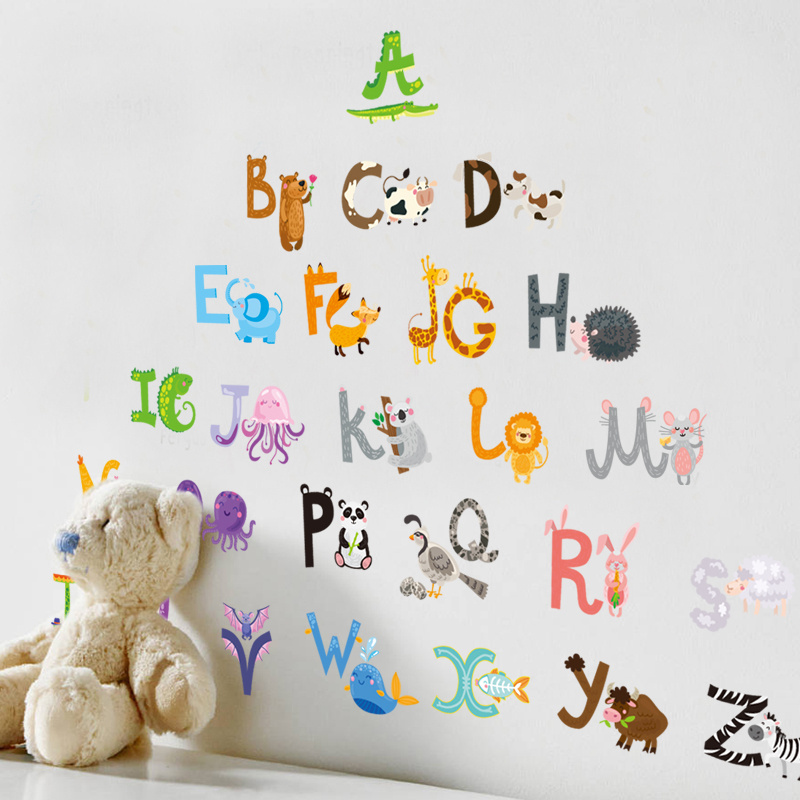 YIYAO ABC Alphabet Animal Alphabet Wall Decals Classroom Wall Letters Stickers