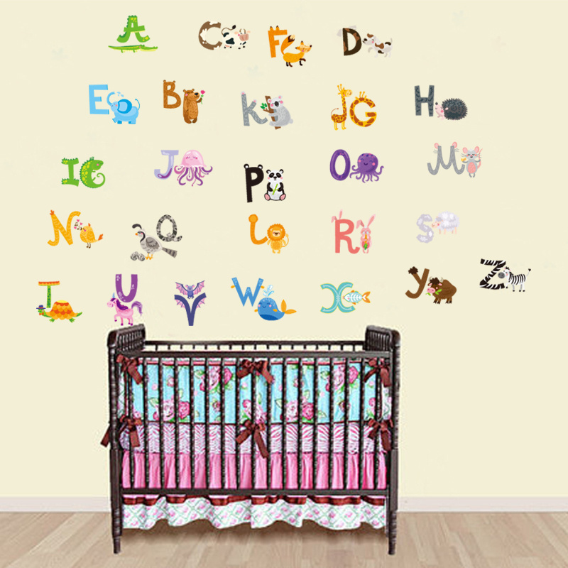 YIYAO ABC Alphabet Animal Alphabet Wall Decals Classroom Wall Letters Stickers