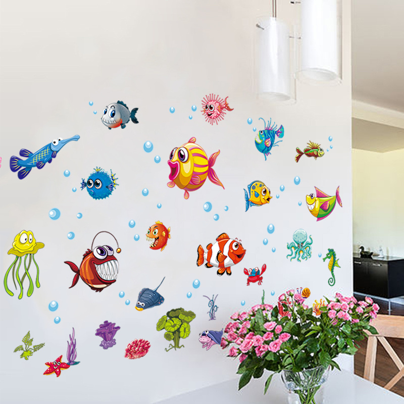 YIYAO Under The Sea Wall Stickers Colorful Fish Turtle Octopus Ocean Creatures Wall Decals for Kids Bedroom Nursery