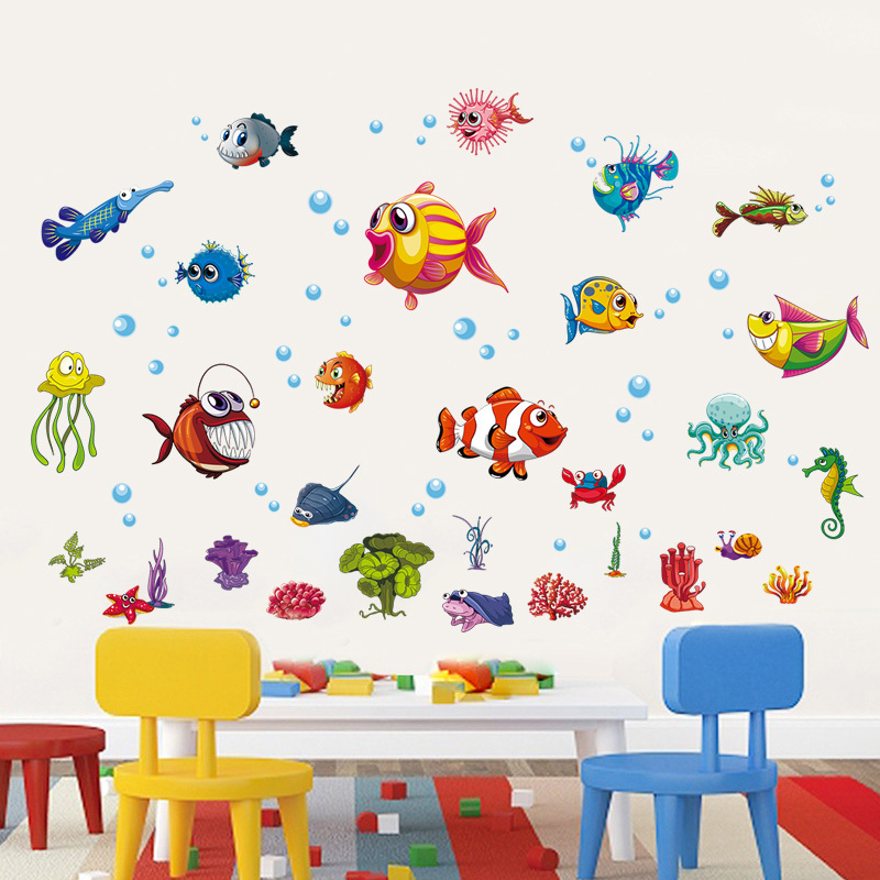 YIYAO Under The Sea Wall Stickers Colorful Fish Turtle Octopus Ocean Creatures Wall Decals for Kids Bedroom Nursery