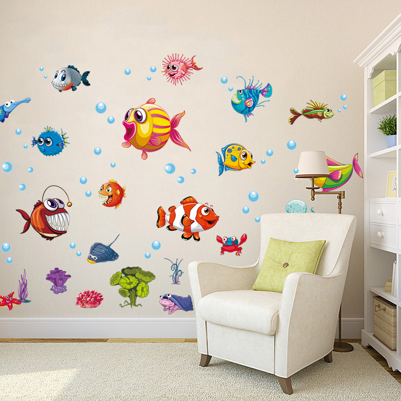 YIYAO Under The Sea Wall Stickers Colorful Fish Turtle Octopus Ocean Creatures Wall Decals for Kids Bedroom Nursery