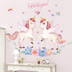 YIYAO Pink Unicorn Princess Room large sticker decoration self adhesive removable children's room kids wall sticker