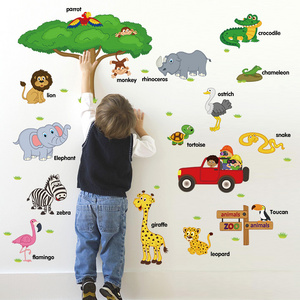 YIYAO Decorative Kids Wall Decals Contain Colorful Giraffe, Lion & Tiger Stickers