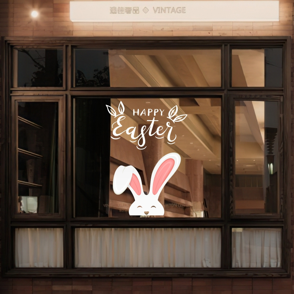 Easter White rabbit wall sticker, display window glass background wall decoration sticker, waterproof sticker