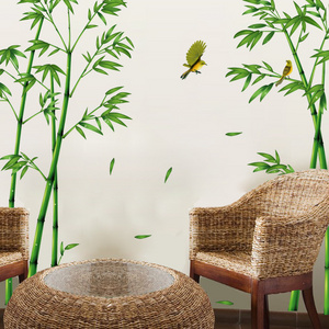 YIYAO Chinese Green Bamboo and Bird Wall Decals Removable Wall Stickers