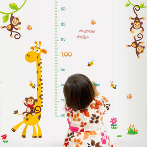 YIYAO Animal Monkey Tree Height Chart Wall Decals Giraffe Lion Kids Measure Growth Wall Stickers