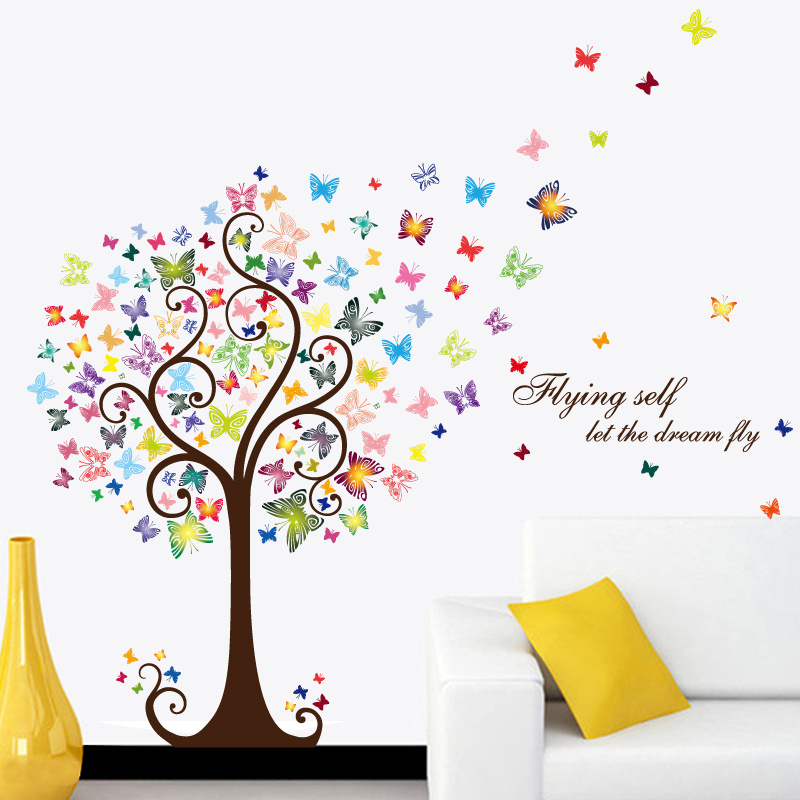 YIYAO DIY Creative Romantic Butterfly Tree Wall Sticker Removable Wall Decals