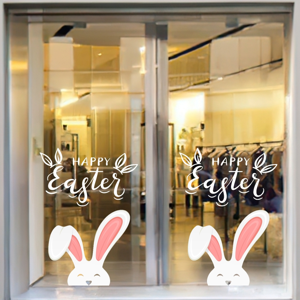 Easter White rabbit wall sticker, display window glass background wall decoration sticker, waterproof sticker