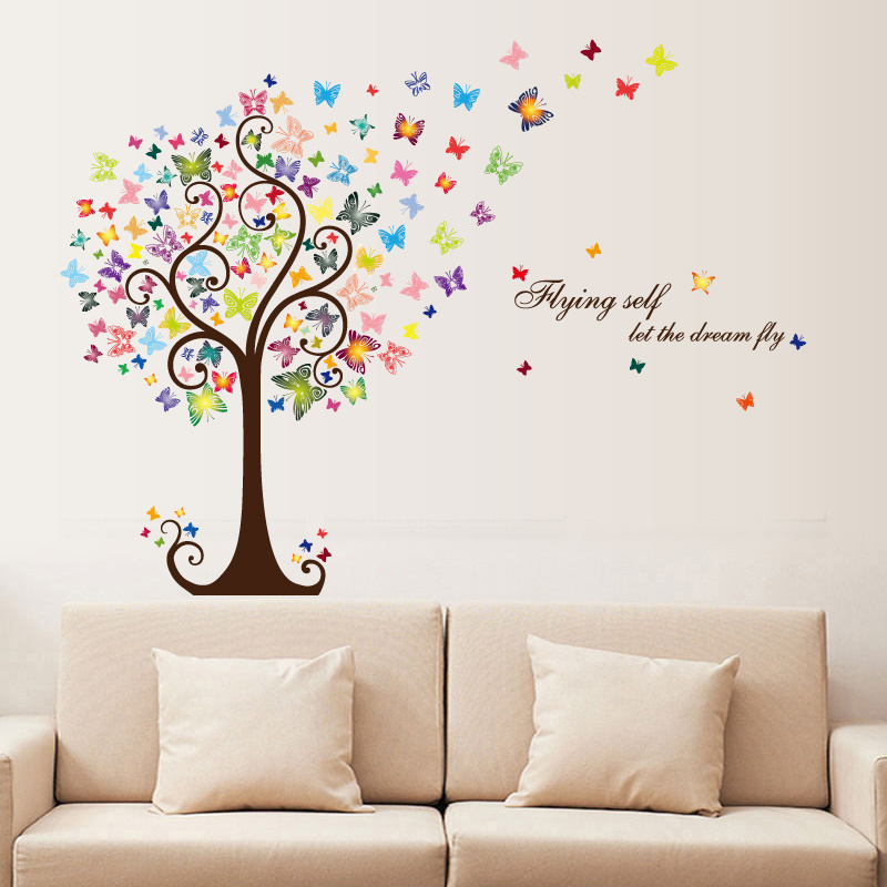 YIYAO DIY Creative Romantic Butterfly Tree Wall Sticker Removable Wall Decals