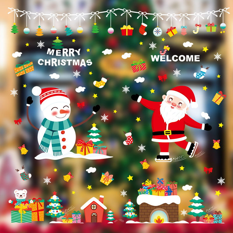 Double Side Printing Removable Merry Christmas Window Wall Stickers for Glass Door Showcase Decoration