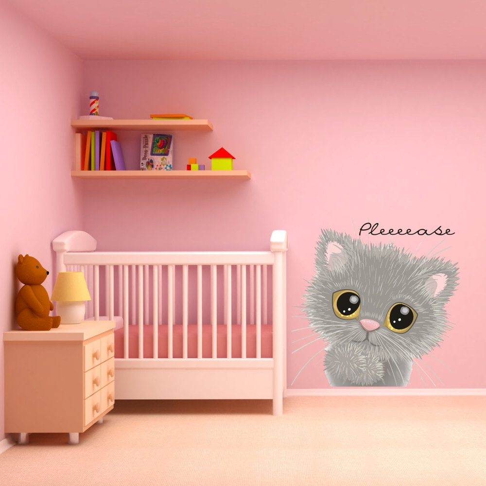 Yiyao Cute kitten cat self-adhesive removable cartoon wall sticker for bedroom