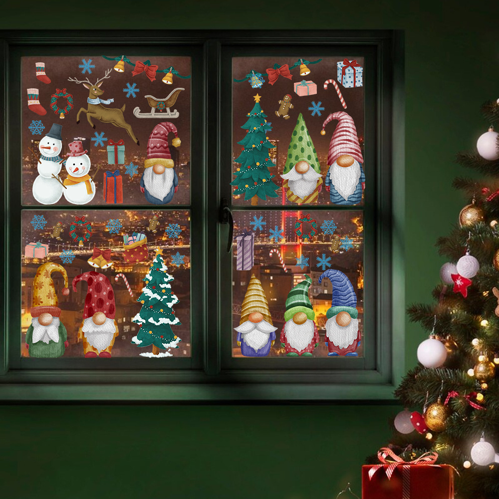 9 sheets Gnome Funny Christmas Window Clings Decals Stickers Removable Party Decorations for Glass Windows Home Office