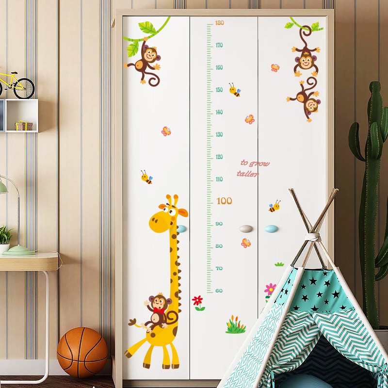 YIYAO Animal Monkey Tree Height Chart Wall Decals Giraffe Lion Kids Measure Growth Wall Stickers