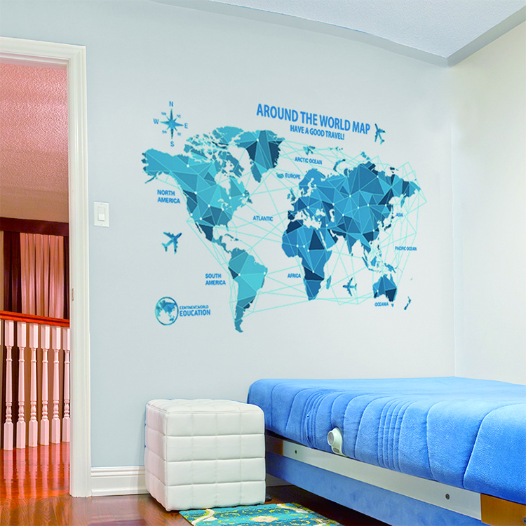 YIYAO Creative Origami World Map for Office Wall Sticker for Kid Room