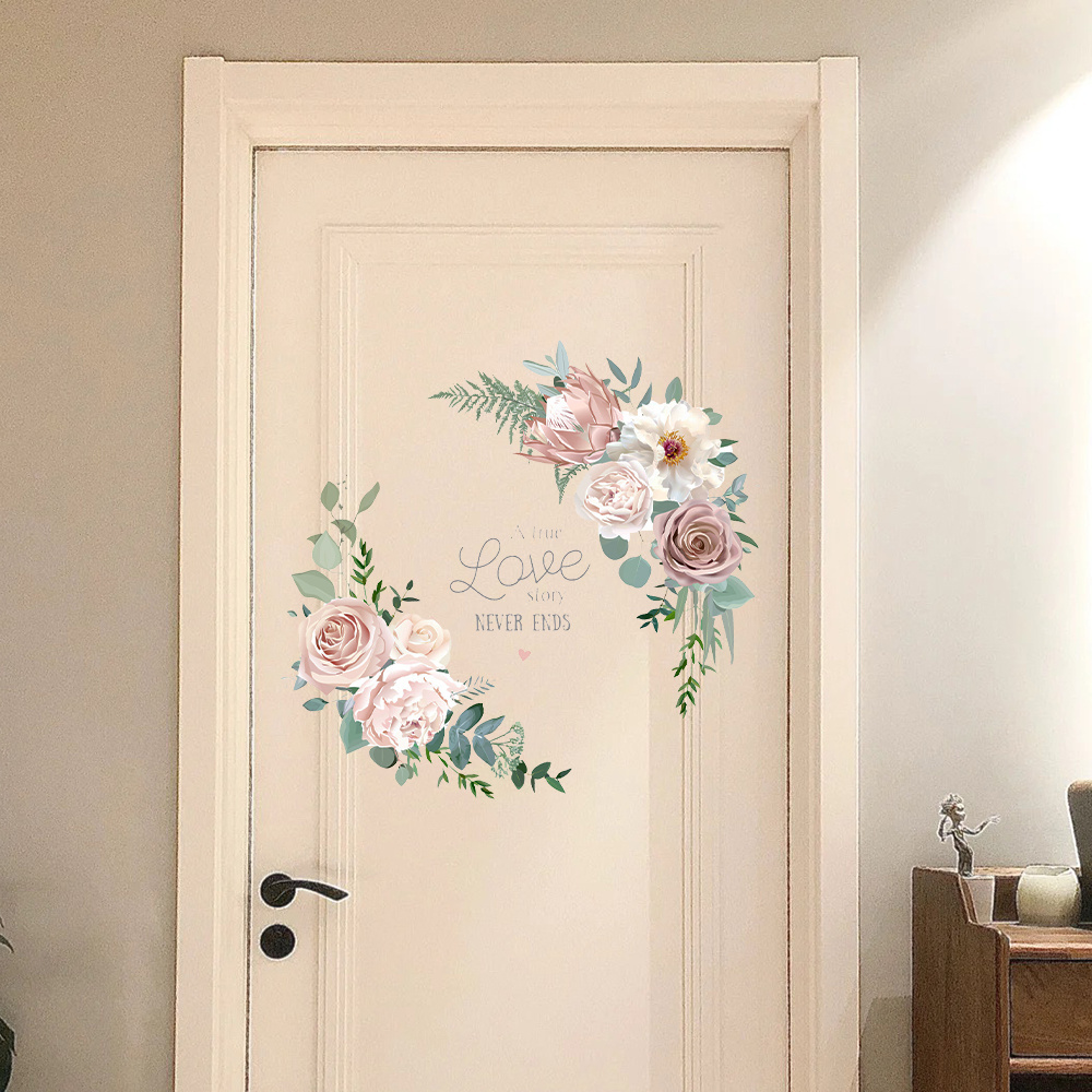 YiYao Factory hot selling home decor Flower Printed Removable Custom Decorative Door Sticker For Home Decal