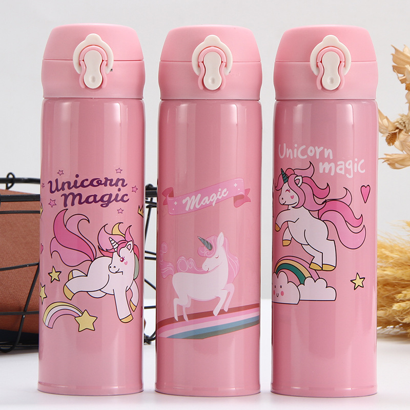 Children Kawaii Cartoon Insulated Thermos Gourde Leak Proof 500ml Vacuum 304 Stainless Steel Pink Blank Kitty Hot Water Bottle