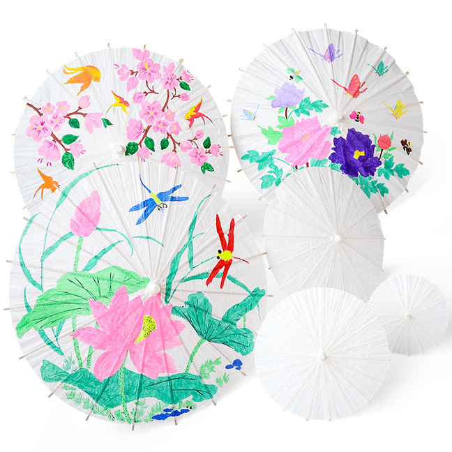 Wholesale Chinese Cheap White Wedding Paper Parasol Umbrella With Logo