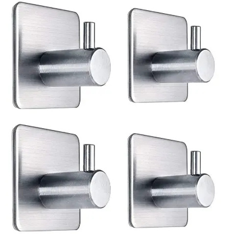 Adhesive Towel Hooks - Self Adhesive Robe Hooks Home Coat Hook Stainless Steel Bathroom Stick On Wall With Glue