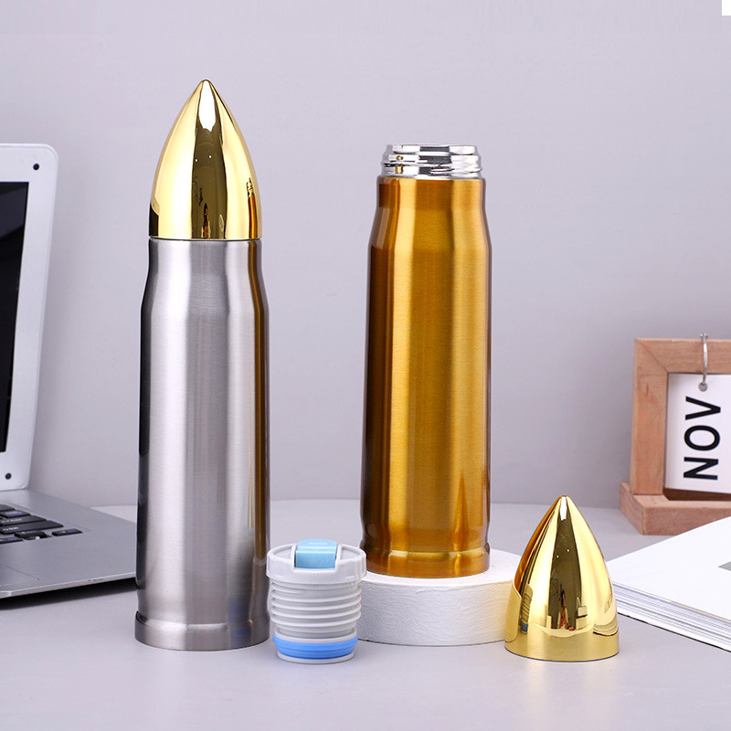 17 Oz 500ml Bullet Shaped Tumbler Blank Gold Bottle Vacuum Insulated Thermos Flask For Sublimation