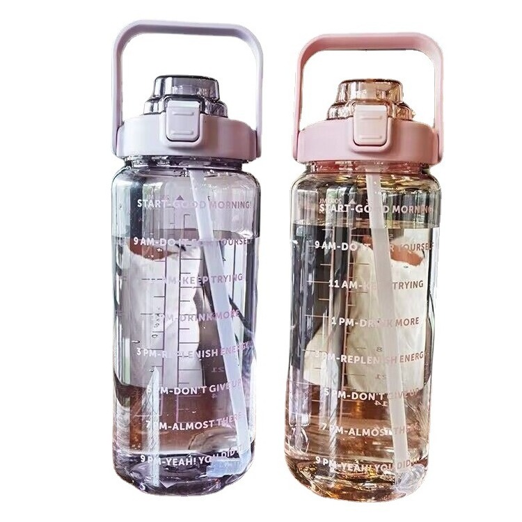 Hot Drinking Jug Sports Motivational Bottle Water Plastic 2l Motivational Water Bottle 2 Liter 64oz With Time Marker And Straw