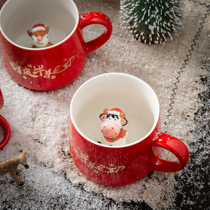 Christmas Cup Red Kids Animals Best Gifts Ceramic 3d Animal Head Cup Custom Ceramic Coffee Tea Mug Tea Cups&saucers Mug Set