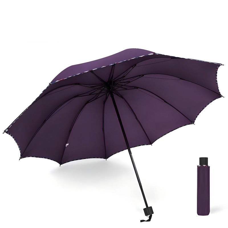 Big Size Hot Sale Factory Rain Umbrella With Uv Coating 10 Ribs Manual Open And Close 3 Folds Umbrella