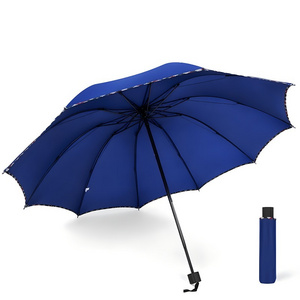 Big Size Hot Sale Factory Rain Umbrella With Uv Coating 10 Ribs Manual Open And Close 3 Folds Umbrella