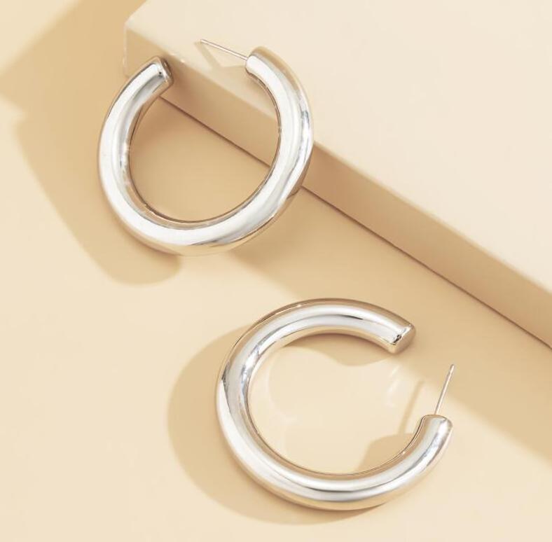 2021 Fashion CCB Plastic Geometric Round Circle Hoop Earrings Punk Small Loop Earrings for Women Girls Party Jewelry Gift