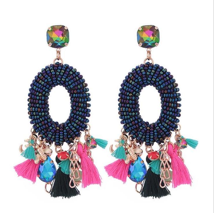 Handmade Tassel Earrings glass crystal large pendant Beads Drop oval Earrings For Women Boho Fashion Jewelry Wholesale