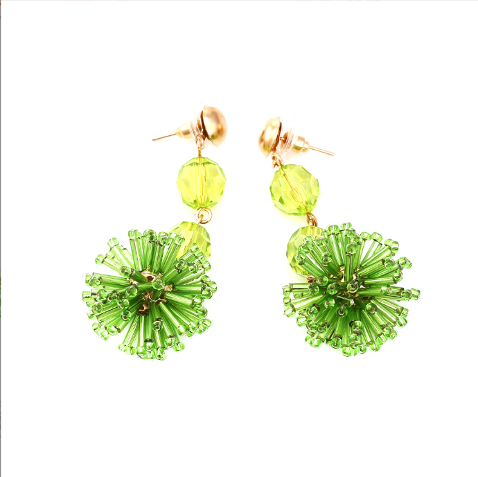 Fashion Handmade Beaded Weave flowers Tassel Earrings For Women Korea Acrylic beaded Long Drop Earrings