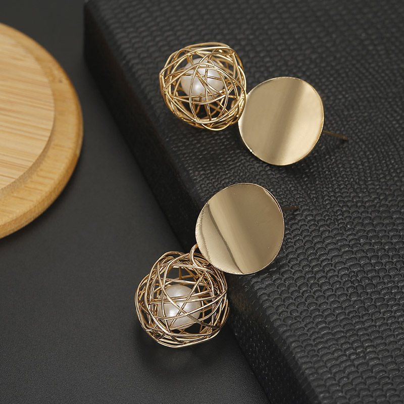 New Fashion Stud Earrings For Women Golden Color Round Ball Geometric Disc Dangle Gold Earrings For Women 2019