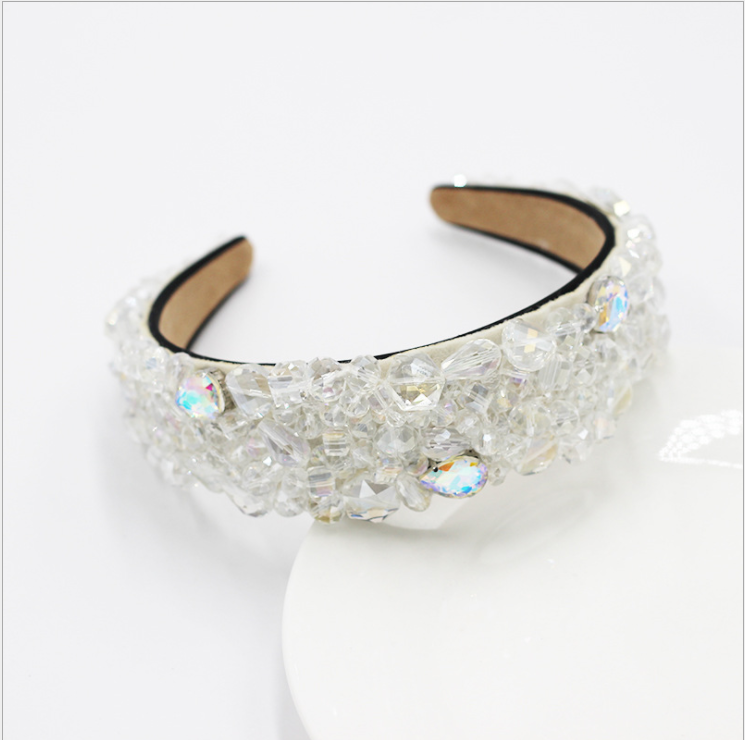 Luxurious Baroque Colorful Beaded Headband for Woman Gorgeous Simulated Pearl Crystal Sponge Hairband Woman Wedding Headpieces